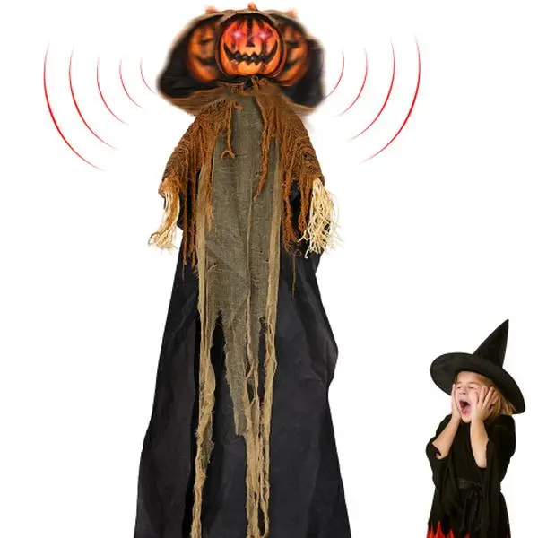 Ubesgoo 5.8ft Halloween Decorations Outdoor Life Size Animatronics Pumpkin Ghost, Sound-Actived Party Decor with Creepy Sound , Scary Haunted House Props for Garden Yard Lawn