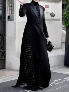 Women's Solid Color Open Front Long Coat Elegant Fashion Long Sleeve Outerwear for Daily Outdoor Wear Ladies Clothes for Summer Womenswear Uniforms Black Fitted Minimalist Chic