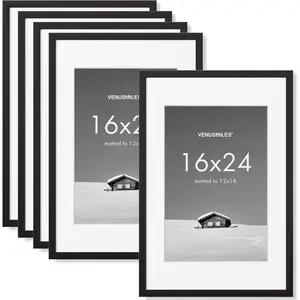 16x24 inch Picture Frame, 16x24 Photo Frames with 12x18 Removable Mat - High Definition Plexiglass - Vertical and Horizontal Display - Wall Hanging Poster Frame - Black, 5 Pack Decor