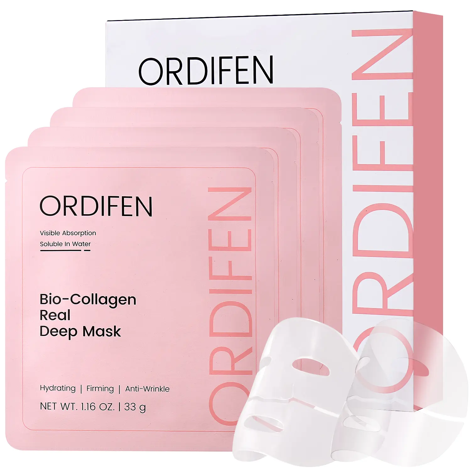 ORDIFEN Bio-Collagen Real Deep Mask Hydrating Firming Ampoule Solidified Sheet Mask with 8D Hyaluronic Acid & Niacinamide for Radiant Skin Care collagen face masks collagen  mascarillas para la cara Skin Korean skincare products