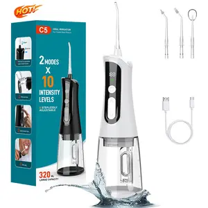 C5 Water Flosser  Wireless Portable Oral Irrigator Portable Wireless Oral Irrigator 320 mL  4 Nozzles  2 Modes  Rechargeable  IPX7 Waterproof Suitable for Braces Wearers  Removes Tonsil Stones/Dental Calculus Oral Plaque Remover