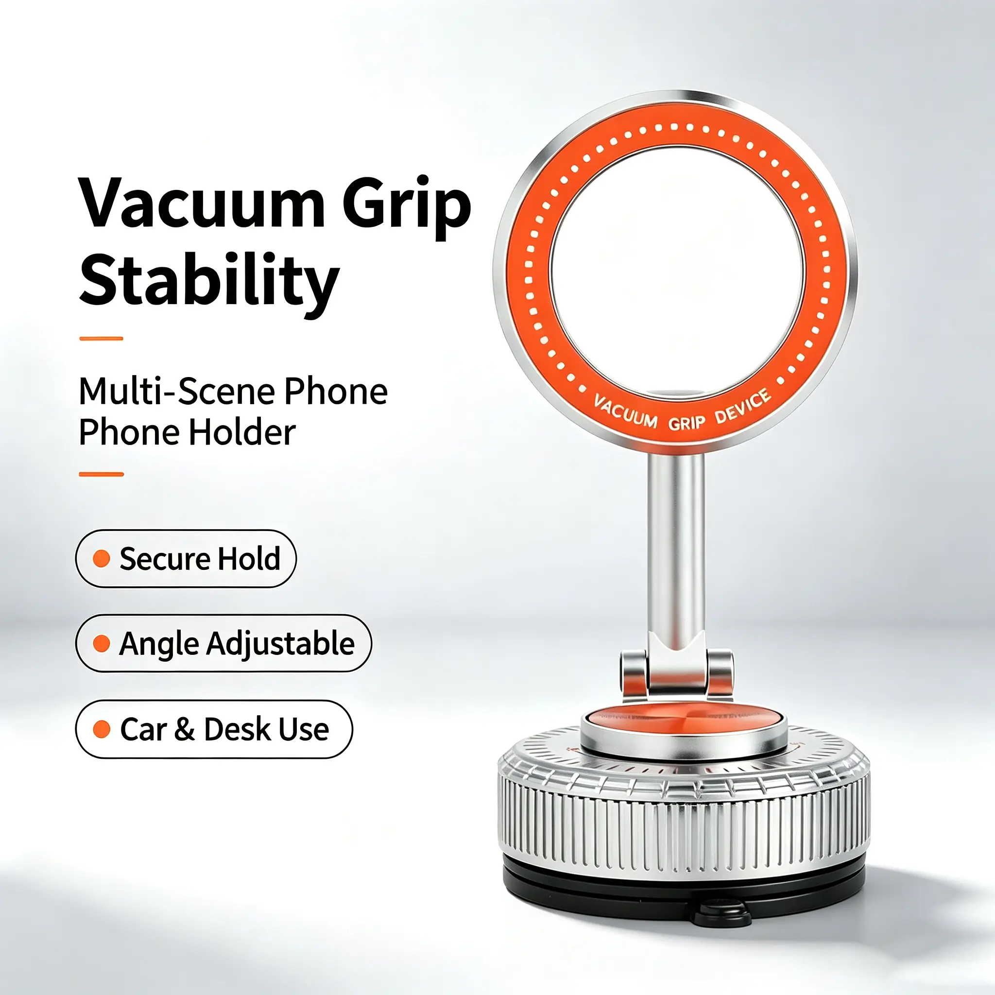 All-Metal Magnetic Car Phone Holder - N52 Strong Magnets, Vacuum Suction Cup, Adjustable Angle, Folding Design, Secure Grip, Easy Setup, Magnetic Mounts & Holders for Car Navigation, Desk Surfaces,toolupgrade