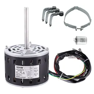 VEVOR 1/3HP Furnace Blower Motor, 110/120V 4.4Amps, 1075RPM 4 Speeds, CW/CCW Rotation, 48 Frame 5.2" Shaft Length, 5μF/370V Capacitor + 11" Hold Hoop