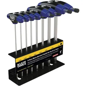 JTH68MB Hex Kit Set, Metric Ball End T-Handle Hex Key Wrench Set with 6-Inch Blades, Stand Included, 8-Piece