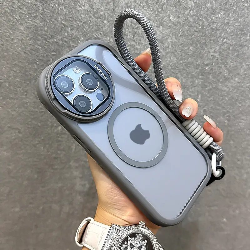 Folding glass lens holder protective cover magnetic transparent shockproof Handy phone case+wrist strap suitable for Apple/iPhone17/16/15/14/13/12/11Pro Max Plus supports wireless charging, acrylic anti fall male protective case, holiday gift