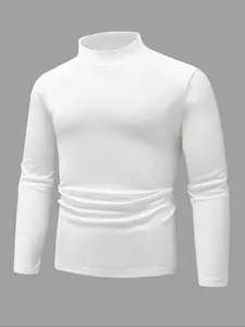 Men's High Neck Long Sleeve Sweater, Warm Fitted Casual Knitwear Tops for Fall & Winter, Plain Pattern All-Season Clothing