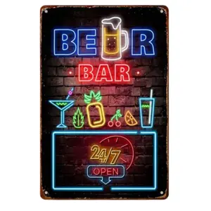 BEER BAR Neon Sign Wall Decor |   Retro 24/7 Pub Light with Cocktail Glass & Pineapple, Weatherproof Outdoor Bar Sign for Tavern & Man Cave ​   Vintage Tools Bold Designs