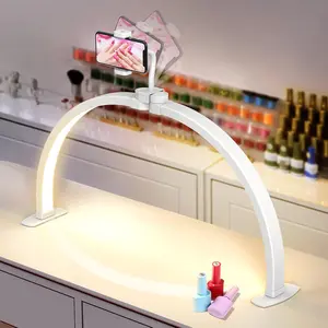 Half Moon Light for Nail Desk: 29" Foldable Half Moon Desk Lamp with Phone Holder for Beginner - Arch Nail Tech Light with 3 Color Modes & 10 Brightness for Manicure Salon for Gifts for Women(White, Large)