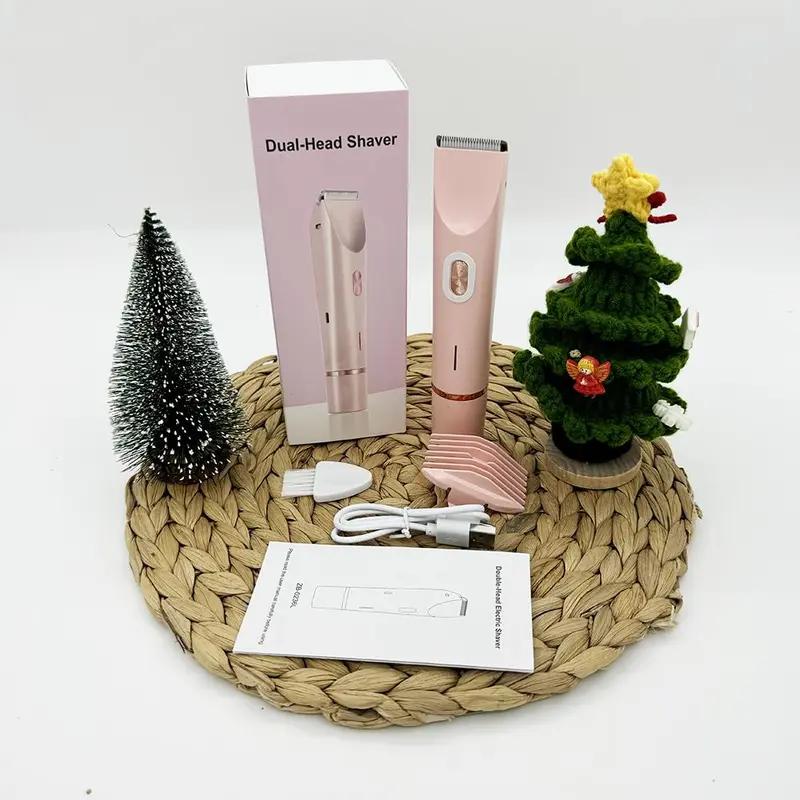 Electric bikini trimmer, 2-in-1 body and facial hair trimmer, dual-head electric shaver, waterproof USB rechargeable cordless women’s hair clipper, portable hair clipper, multifunctional holiday gift