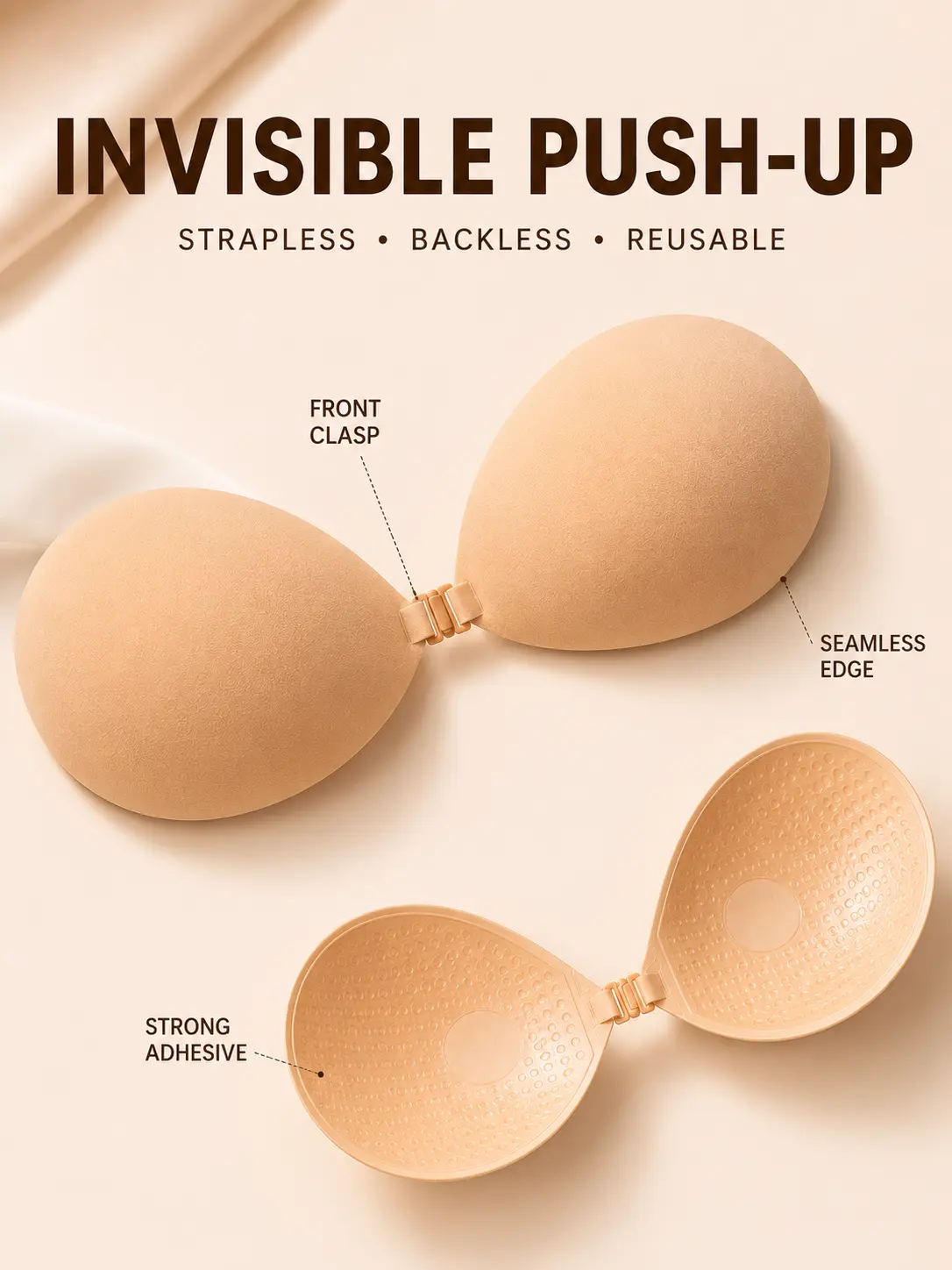 Women's Sticky Bra, Breathable Invisible Adhesive Silicone Bra, Strapless Backless Bra Pads for Summer Dresses, Low Cut Tops & Everyday Wear