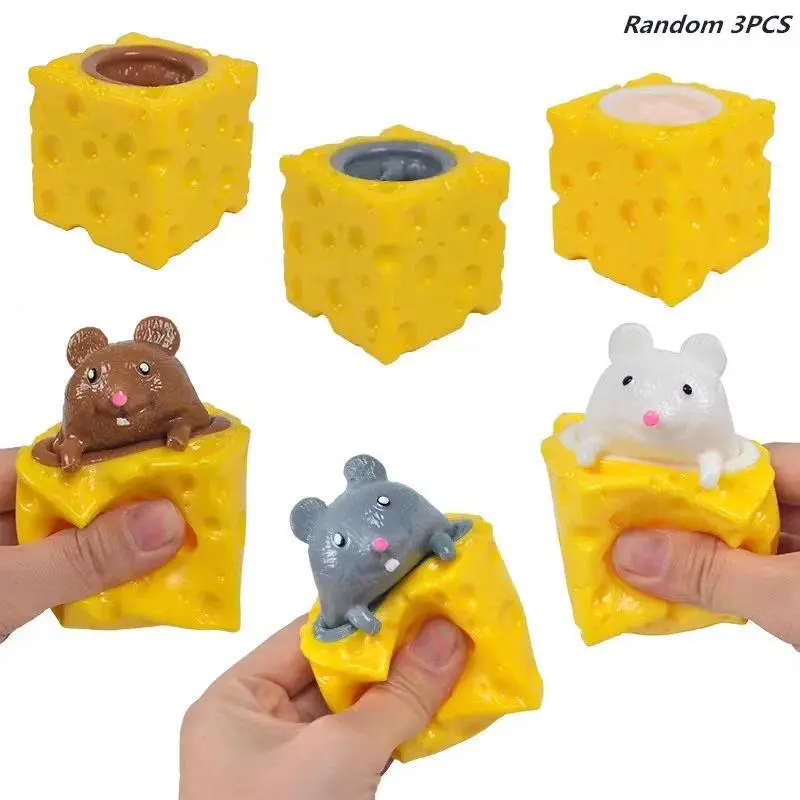 TPR Eco-Safe Cheese-Shaped Squeeze Mouse Squishy Toy - 0.12lbs Drop-Resistant, Soft Hand Grip, Stress Relief Fidget Toy for Unisex Children with ADD/ADHD, Novelty Gift for Friends & Family