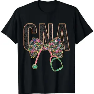 100% Cotton Girly CNA Nurse Coquette Bow Stethoscope Nursing Assistant T-Shirt