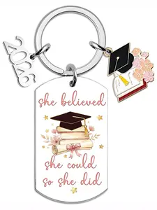 Graduation Keychain 2026, Cute Cartoon Character Design, High School & College Grad Gift for Her, Inspirational Keyring