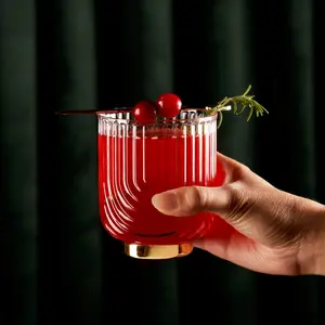 Viski Gatsby Tumblers Set of 2 Glasses - High-quality Glass, Gold Accent, 12 oz Capacity Aesthetic Classic glass cup friend gift Drinkware Line