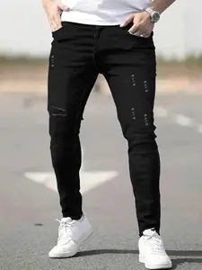 Men's Tight-Fitting Denim Jeans, Elastic Slim Fit Jeans, Ripped Jeans, Comfortable Fashion Long Pants, Perfect for Casual Wear, All Seasons