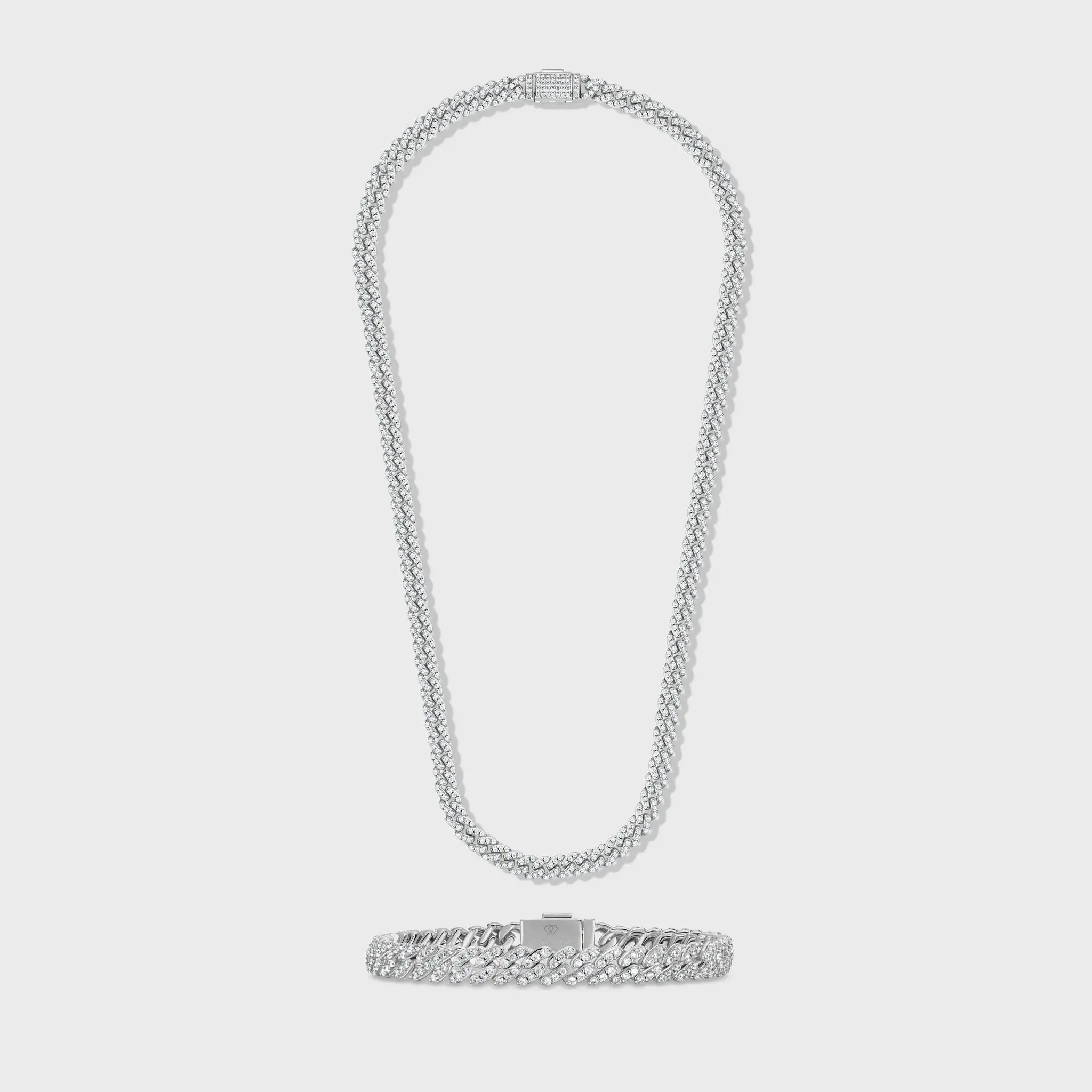IMPERIUM JEWELRY 8mm Iced Silver-Toned Cuban Chain & Bracelet Set - Diamond-Embellished Elegant Matching Jewelry Set, Sparkly Style Cuban Necklace for Women Costume Accessory, Elegant Jewelry Set