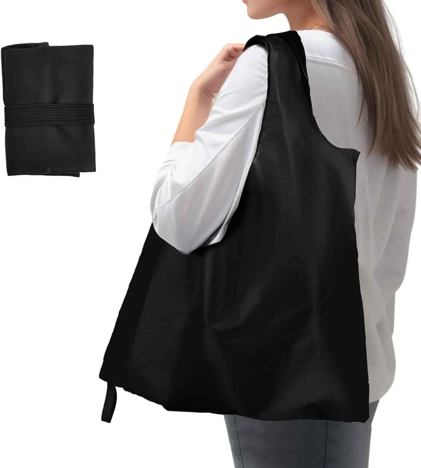 Foldable Nylon Shopping Bag - Durable, Easy to Carry Folding Bag, Washable Reusable Grocery Tote with Holder for Shopping, Travel, Durable Bag
