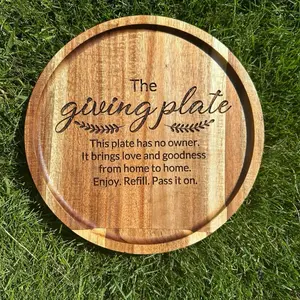 9.8 inch Acacia  laser engraved Giving Plate gift platter wood plate