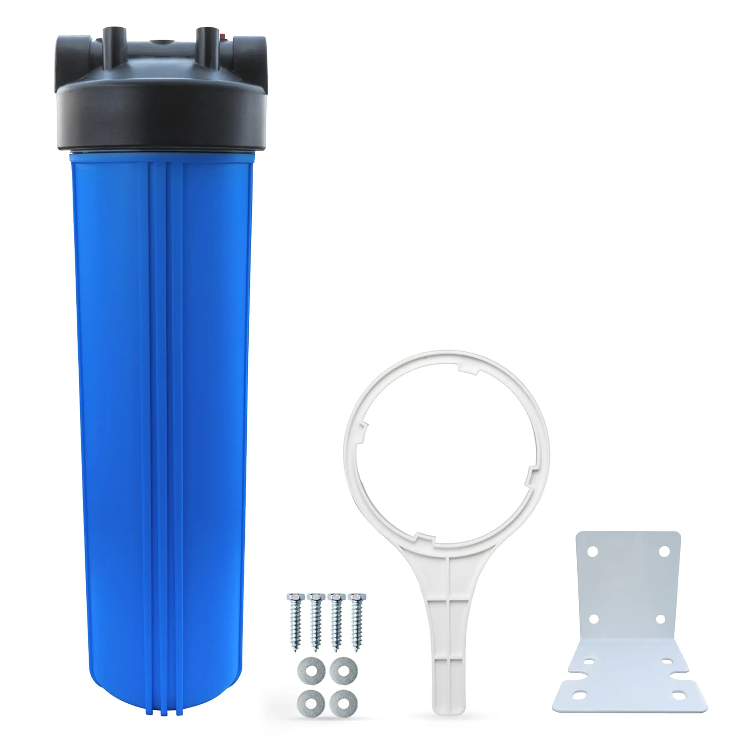 Superior Filters Whole House Water Filter Housing, 20"x4.5" Universal Design with 1"NPT Ports, Pressure Release Valve, HFPP Cap & Wall Mount Kit for Well & City Water