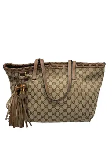 Pre-owned GUCCI Vintage GG Canvas Tote Bag with Bamboo Tassels/EE11630019 /0019