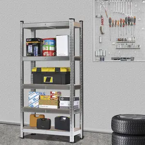 Karl Home 5-Tier Galvanized Storage Rack (Gray/Black) - 150×75×30cm