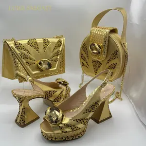 Luigi Salgati High-Heeled Sandals with Rhinestone Bow & Matching Handbag Set for Women in European Sizes 37-42