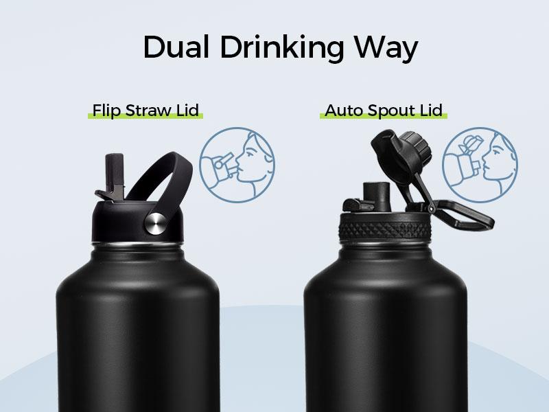 1 Gallon Vacuum Flask Water Metal Bottle Jug, Cold-48h Hot-24, Leak Proof - 32/40/64/128oz Stainless Steel Insulated Water Bottle with Straw & Spout Lid, Paracord Handle, Carrier Bag