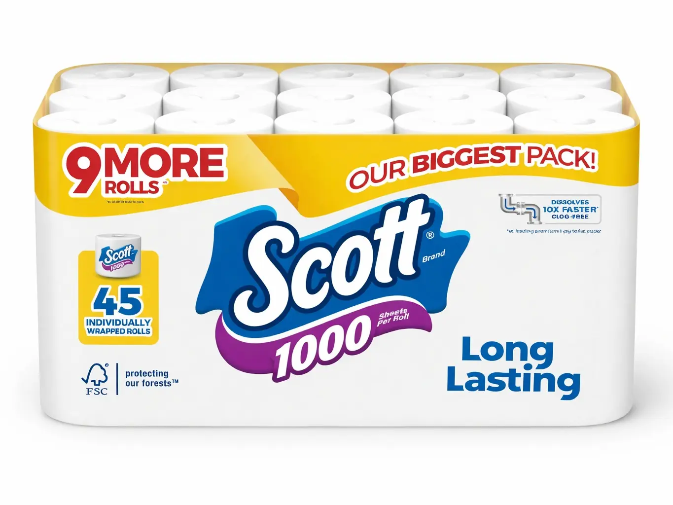 Scott 1000 Toilet Paper – 45 Rolls | Long-Lasting | Septic Safe | 1000 Sheets Per Roll  Trusted Scott Quality — Our BIGGEST Pack Yet!