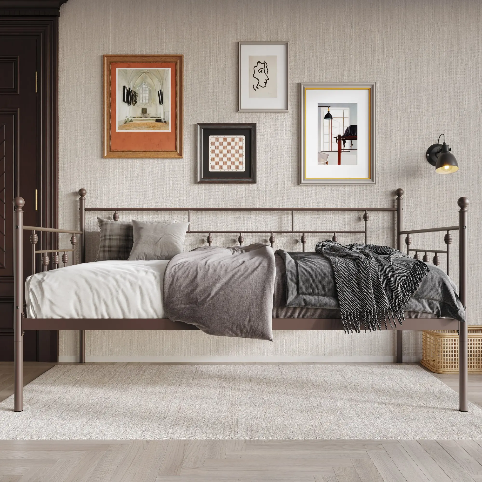 Favorer Aine Daybed Frame with Full Slatted Design, Available in Brown, White, Black Favorer Aine Daybed Frame with Full Slatted Design, Available in Brown, White, Black