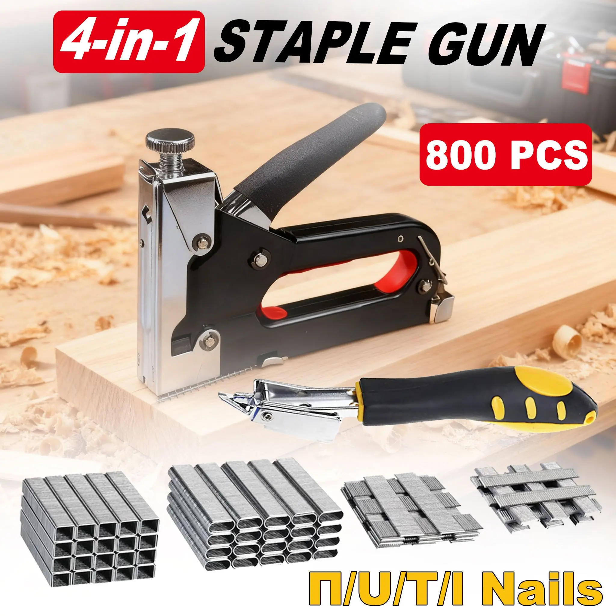 Multifunctional 4-In-1 Manual Stapler Set, Includes 800 Staples and Nail Gun Driver, Heavy-Duty Handheld Stapler, Ergonomic Grip, Adjustable Pressure, Home Tool Kit
