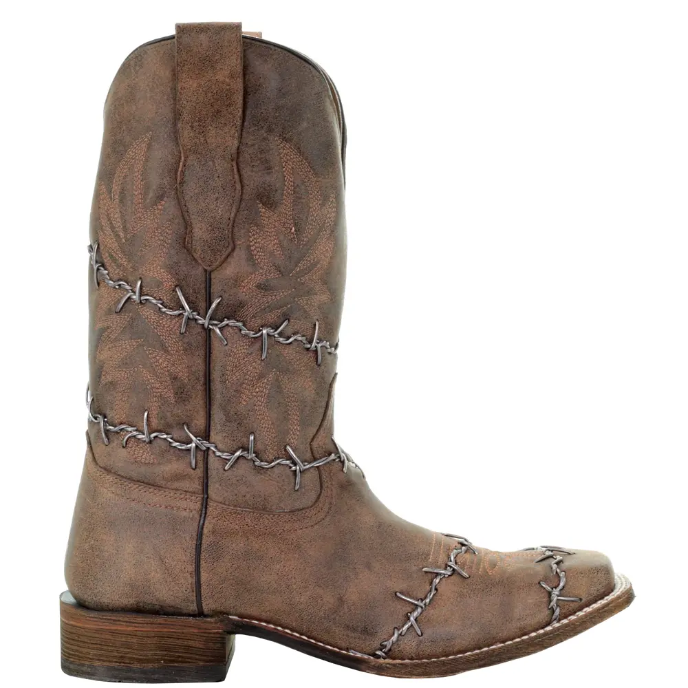 Corral Boots Mens Wire Embroidered Square Toe Pull On  Casual Boots Mid Calf - Brown