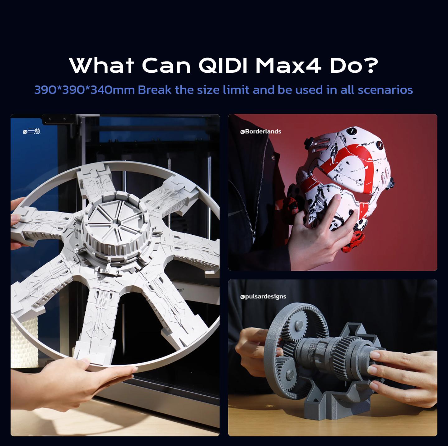 QIDI Max4 3D Printer, 390×390×340mm Build Volume, 65℃ Heated Chamber, 370℃ Nozzle, Dual Z Lead Screws, Max 800mm/s High Speed, Auto-leveling, AI camera, Polar Cooler Optional, Multi-materials