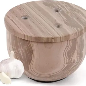 Elborse Marble Garlic Keeper for Counter 4.5 inch Handmade Garlic Holder for Countertop Storage, Ideal Garlic Keeper for Kitchen Decor, Small Container Garlic Cloves