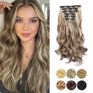 Aluna Hair 20 Inch 6PCS Long Wavy Clip-In Hair Extensions for Women, Soft & Fluffy Synthetic Hair, Natural Blend, Lightweight & Tangle-Resistant, Adds Volume, Beginner-Friendly, Perfect for Daily Wear, Parties