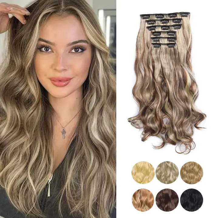 Aluna Hair 20 Inch 6PCS Long Wavy Clip-In Hair Extensions for Women, Soft & Fluffy Synthetic Hair, Natural Blend, Lightweight & Tangle-Resistant, Adds Volume, Beginner-Friendly, Perfect for Daily Wear, Parties