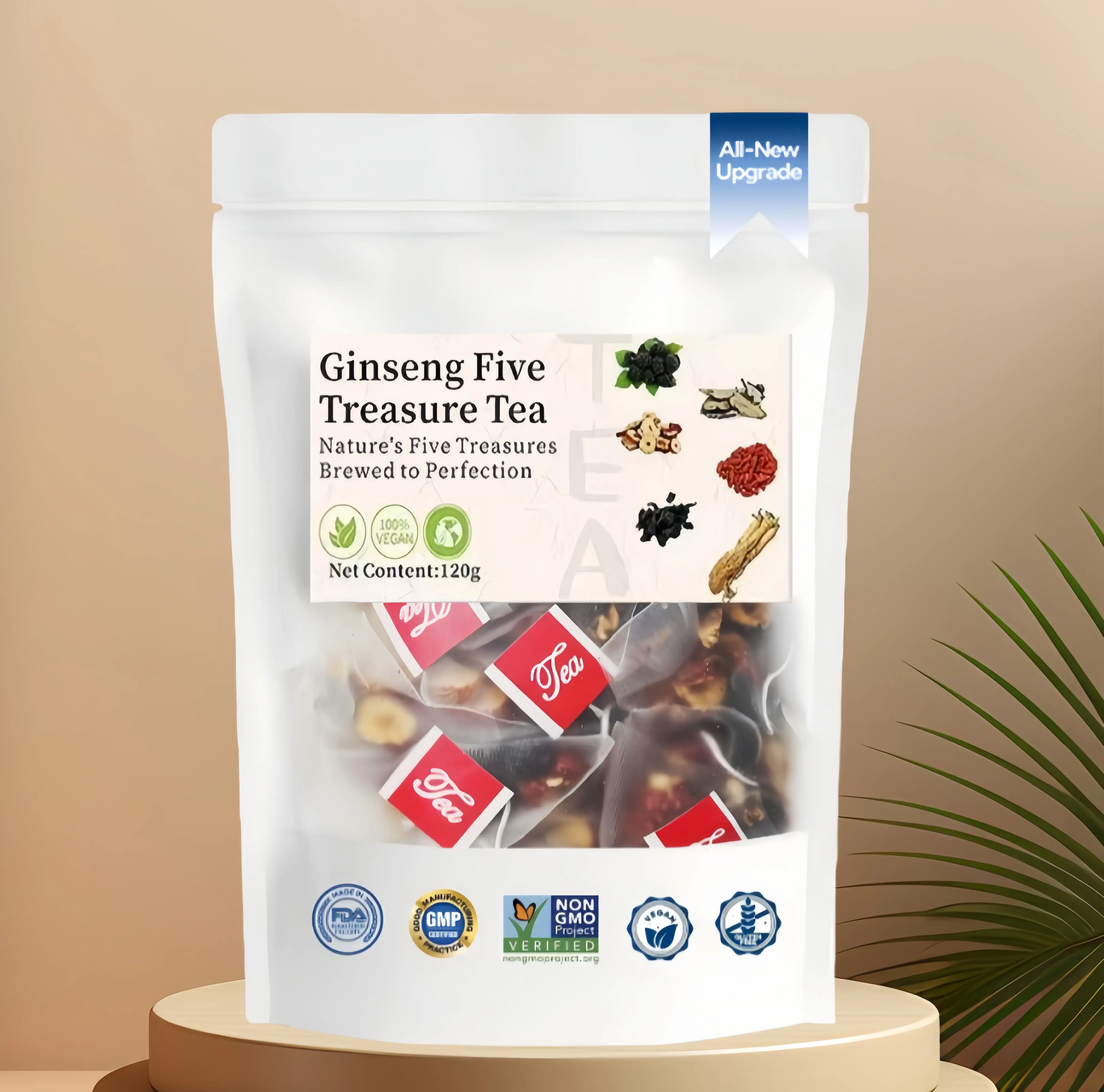 [FiveTreasureTea]KidneyTeaFormulaGinseng CombinationScentedTeaEightTreasureTeaRed DateWolfberryTeaMen'sTeaHealthTeaMulberry HerbalFormulaHealthTea2obagsOrganic