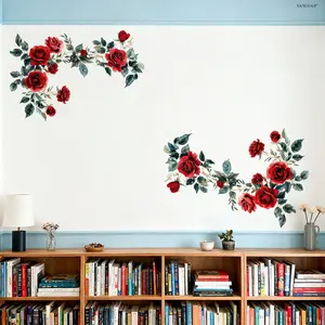 A (30*60cm) spring red flower rose plant vine decorative wall sticker Wall Decal Floral Pattern Sticker Adhesive Stickers for living room, entrance hall, corridor home decoration and beautification, self-adhesive Household Decoration Supplies M21257-YC