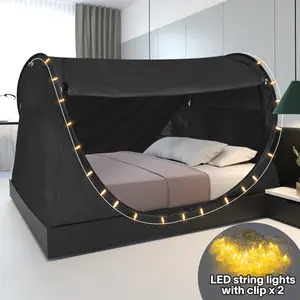 Combo: Alvantor Privacy Bed Tent with LED String Lights- Ideal for Better Sleep and Comfort
