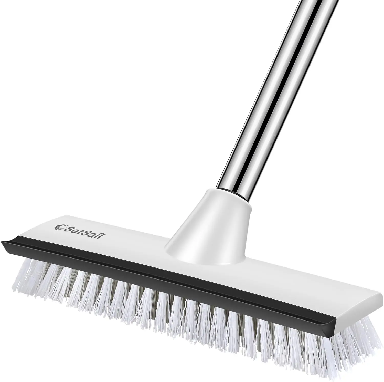 Floor Scrub Brush with 51-Inch Stainless Steel Adjustable Handle - 2-in-1 Stiff Bristle Scrape Brush Household Multipurpose Versatile Cleaning Tool, Long Reach Saves Bending for Bathroom Tub Tile Kitchen