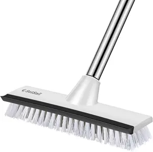 Floor Scrub Brush with 51-Inch Long Adjustable Handle 2 in 1 Scrape Brush Stiff Bristle Floor Scrubber for Cleaning Shower Bathroom Garage Kitchen Wall Deck Tub Tile