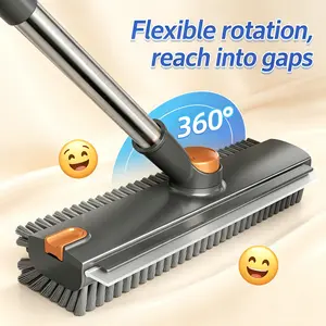 Heavy Duty Floor Scrub Brush with 360° Rotation - Built-in Squeegee for Scrubbing & Drying - Perfect for Bathroom, Kitchen, Deck & Patio Cleaning