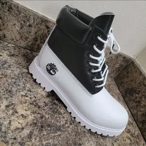 Custom Fashion Waterproof Men's Boots Black & White All Occasions Size 10 Waterproof Design Versatile Use