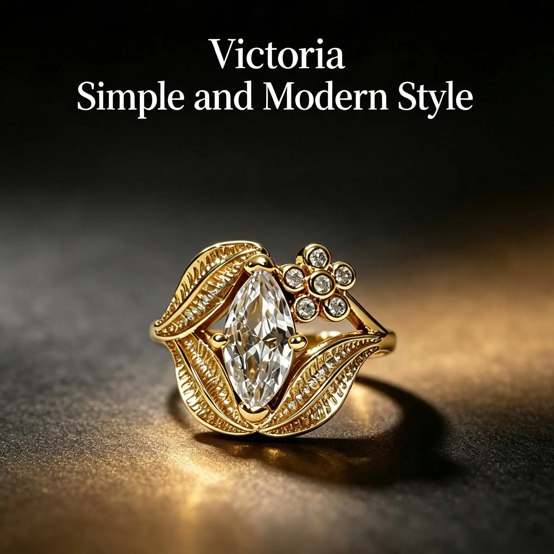 Vintage Victorian-Style Marquise-Cut Zirconia Solitaire Ring | Rustic Leaf-and-Flower-Inspired Ring | Women’s Niche Luxury Jewelry | Everyday Wear & Anniversary Gift Ring