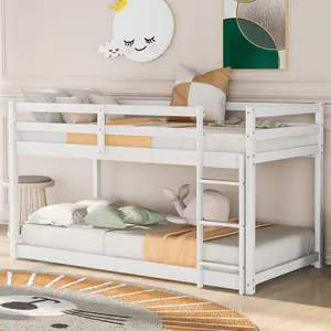 [Bellemave]Twin over Twin Floor Bunk Bed with Ladder , White(Old SKU:WF281727AAK/WF286602AAK)