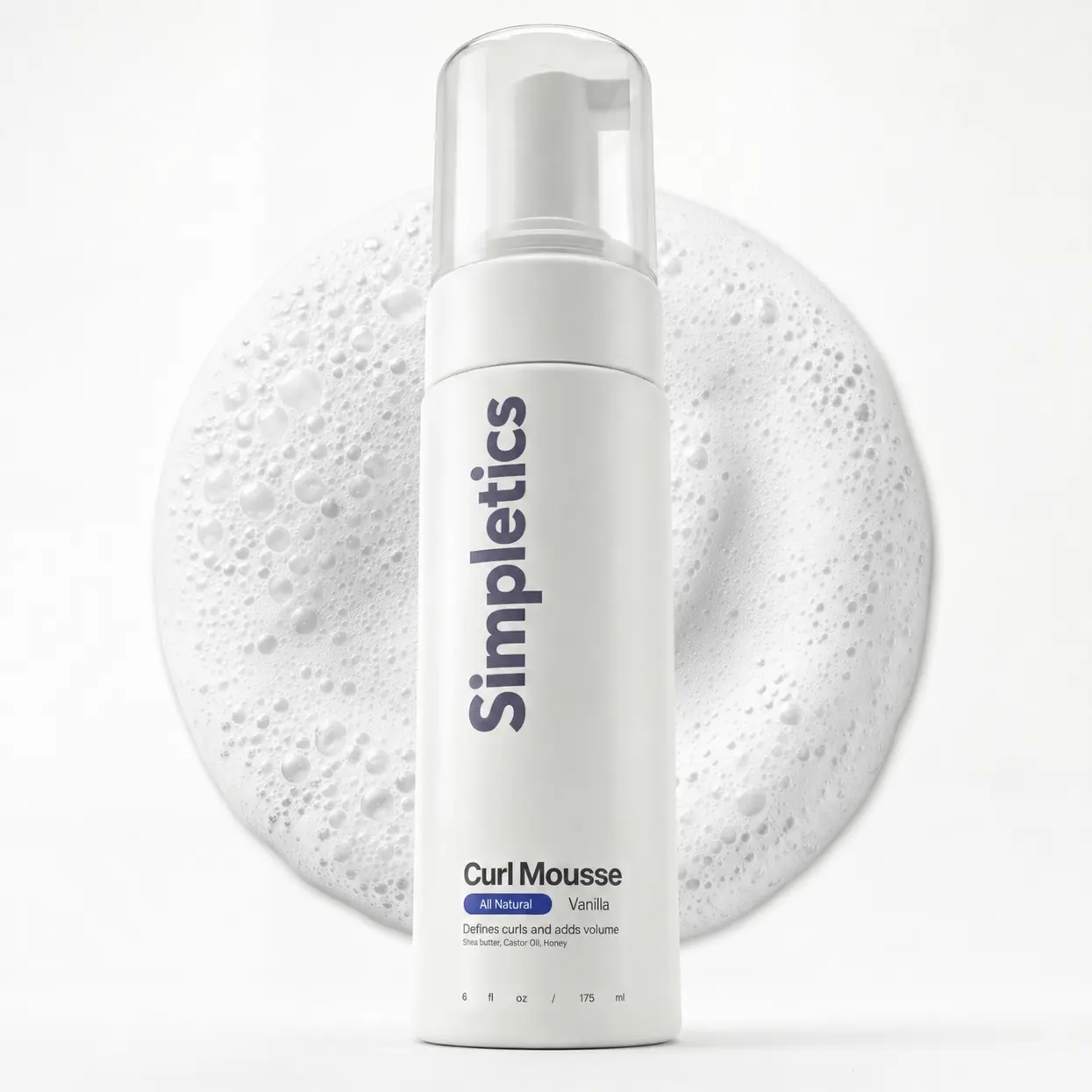 Simpletics Curl Mousse for Curly, Wavy & Coily Hair – Lightweight Curl Defining Foam, Soft Hold, Frizz Control, Volume, No Crunch – Warm Vanilla Scent, Shea Butter, Baobab Oil, Honey – Sulfate & Paraben Free