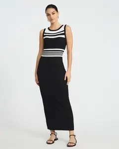 Express Striped Crew Neck Sleeveless Sweater Maxi Sheath Dress