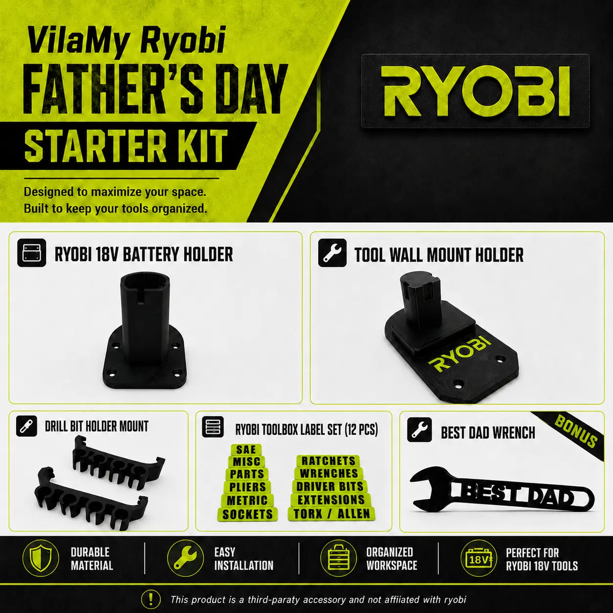 Ryobi Tool Holder Wall Mount Starter Kit | 5-Product Organizer USA