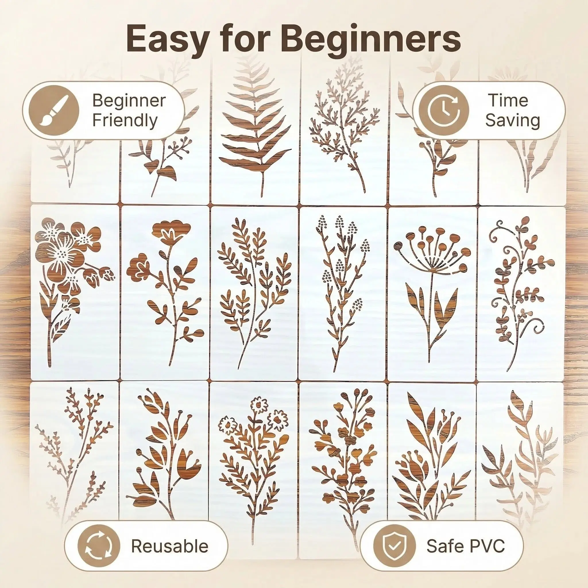 18 Piece Floral Painting Templates Reusable Spray Paint & Graffiti Plastic Templates Durable Polyethylene for Textiles Paper Crafts Reusable For Beginners Floral Crafts Handmade Items Beginner Friendly Floral Patterns
