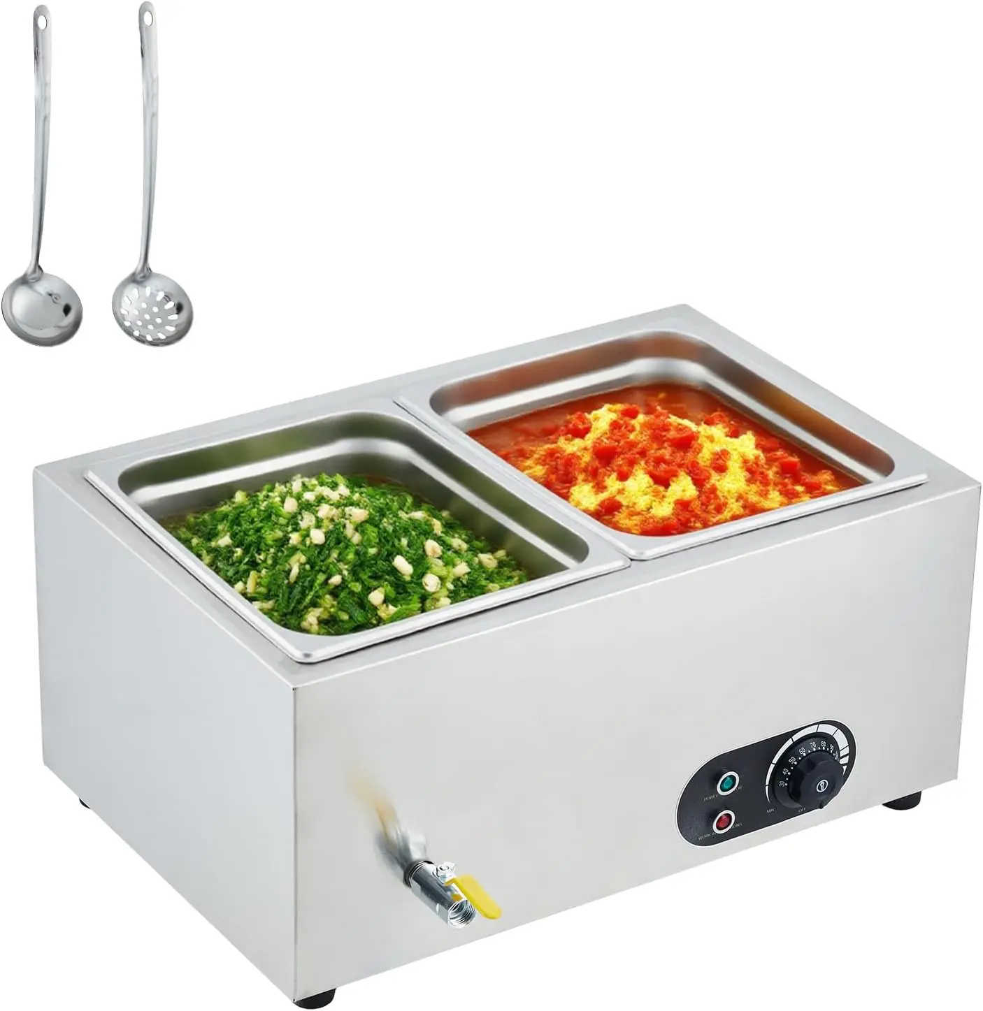 1500W Commercial Food Warmer,2-Pan Stainless Steel Electric Steam Food Warmer with Lids, Fast Heating Countertop for Catering, Restaurants, Hotels, and Parties