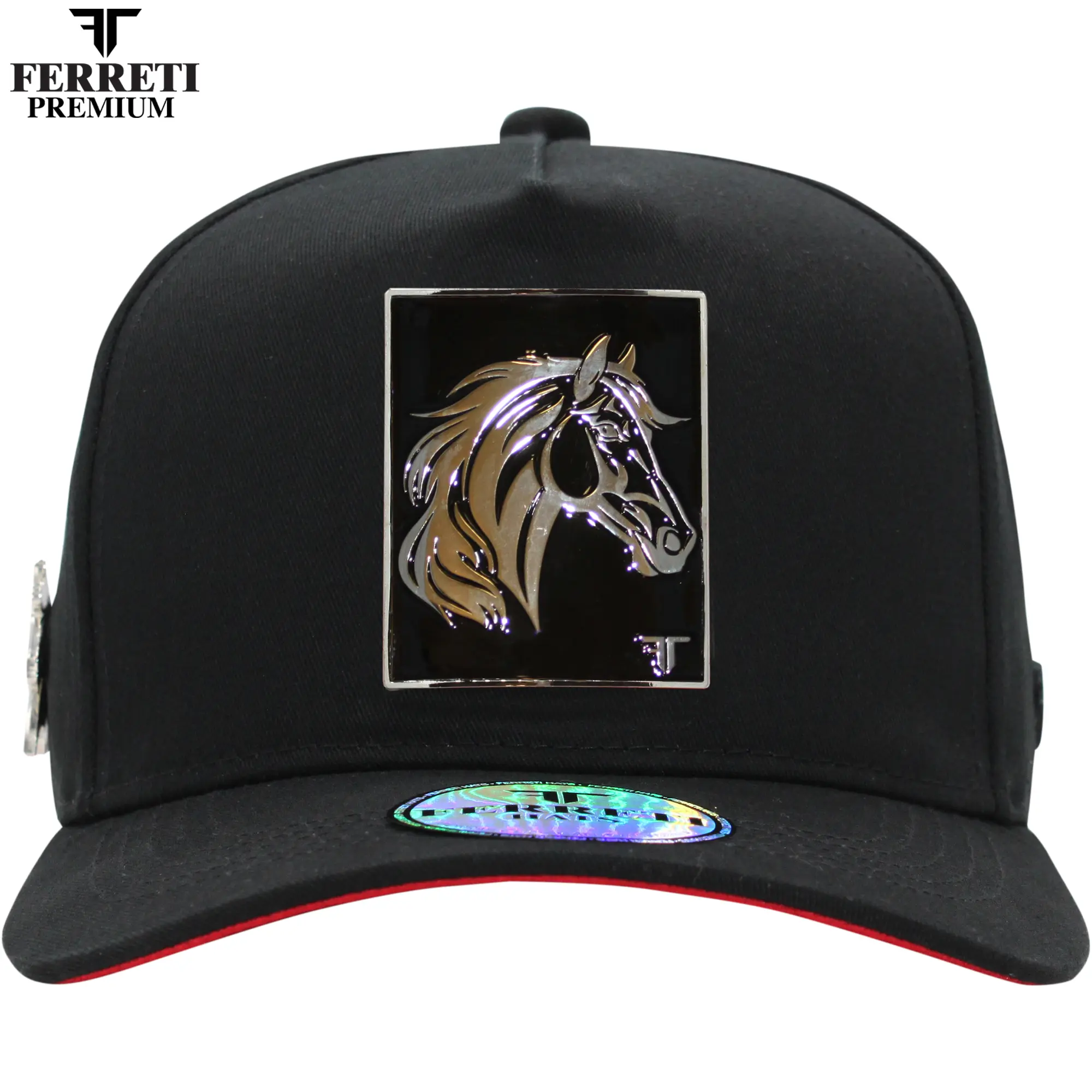 FERRETI HATS FT90 Horse Power Black Baseball Cap for Men - Cotton Material